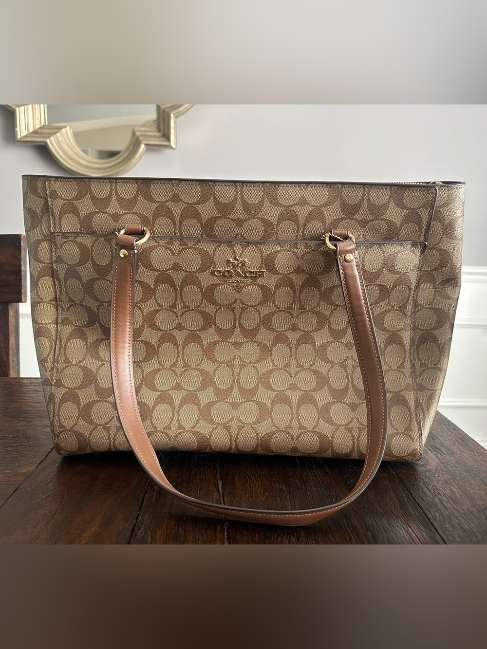 Coach Signature Addison Tote 91017 Khaki Saddle Brown NWT